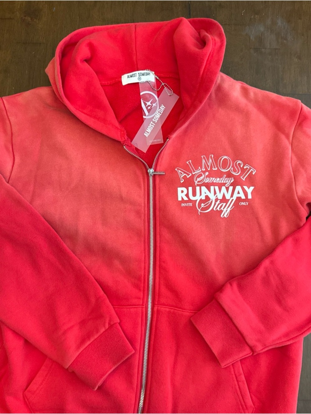 Almost Someday Red Ombre Zip-Up Hoodie - Runway Staff Graphic size M